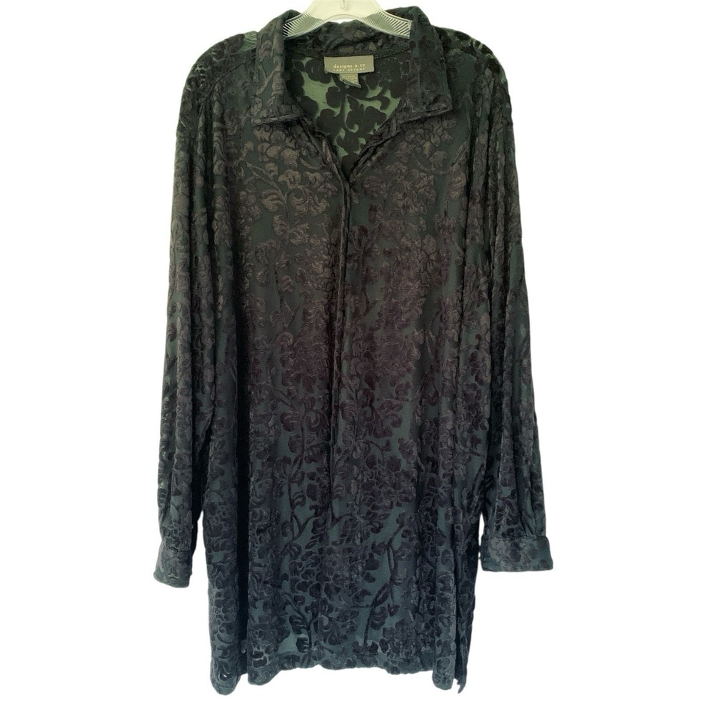 Lane Bryant Women's Plus Size 26 28Velvet Burnout Tunic Top Button Up Witchy